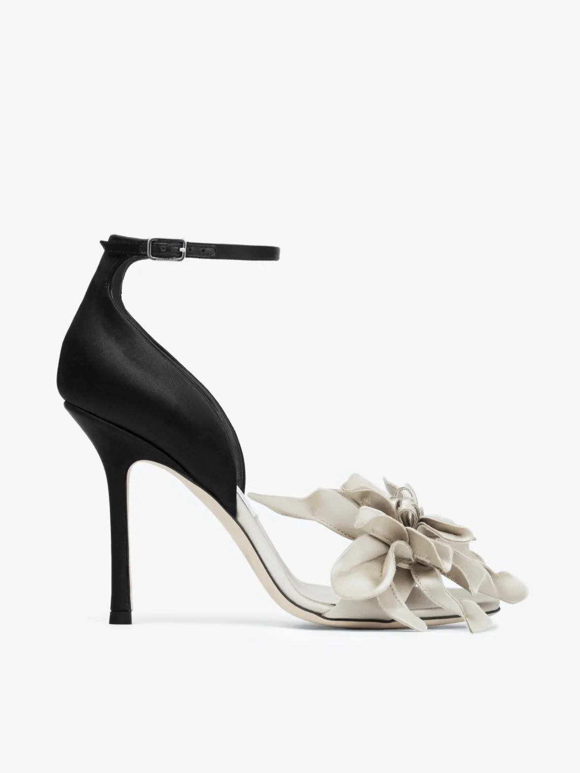 A black and white floral heel.