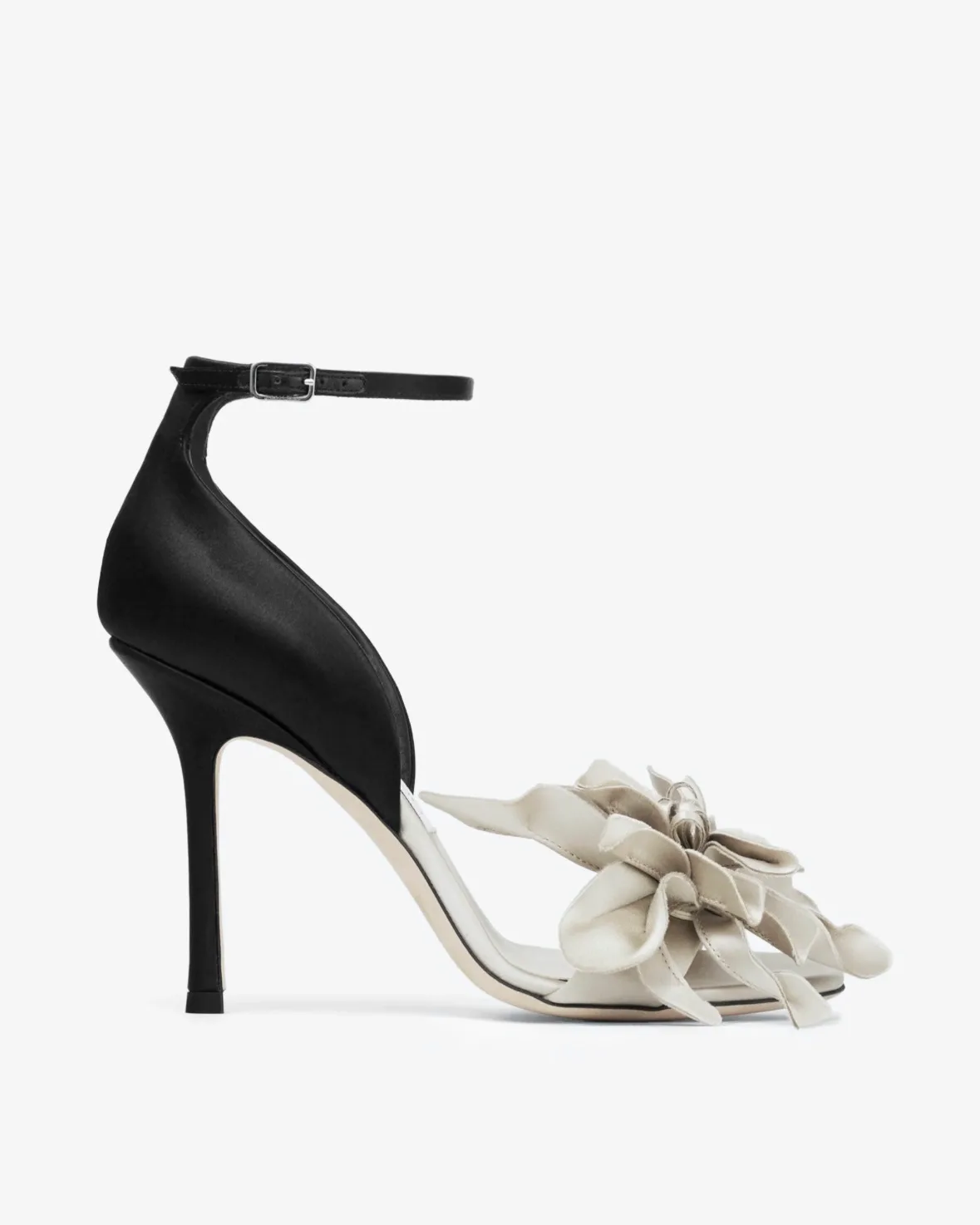 A black-and-white floral heel.