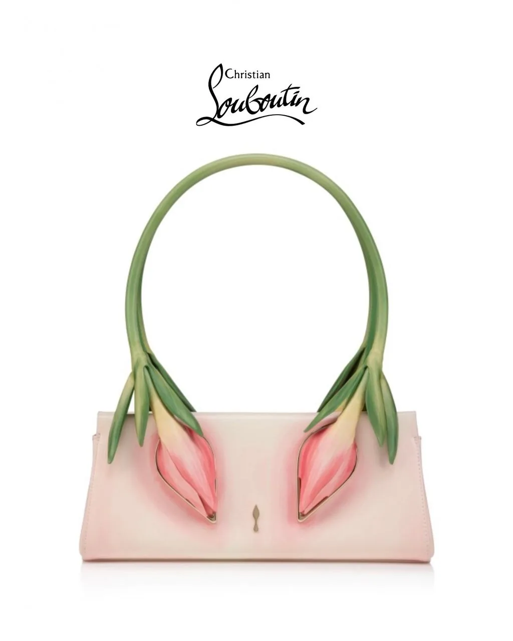 A pale pink Louboutin handbag.