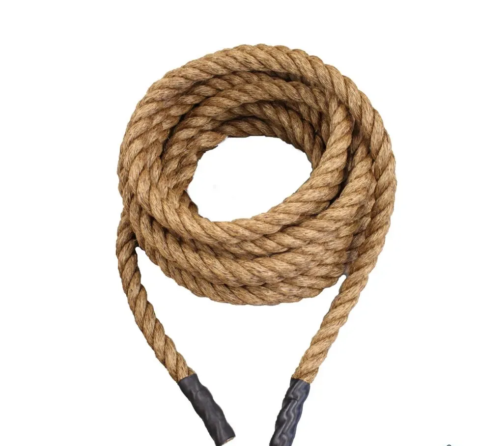 A thick coil of natural fiber rope.